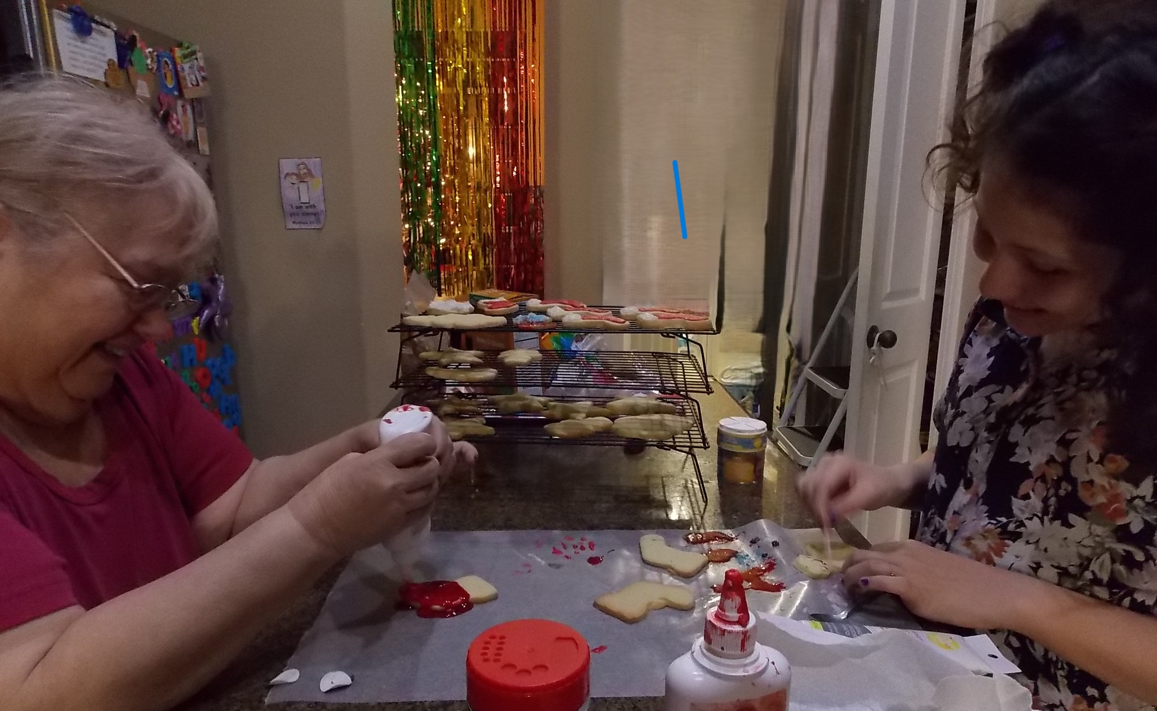 Chiming Belle and Olive Olivia Denbina decorating sugar cookies.